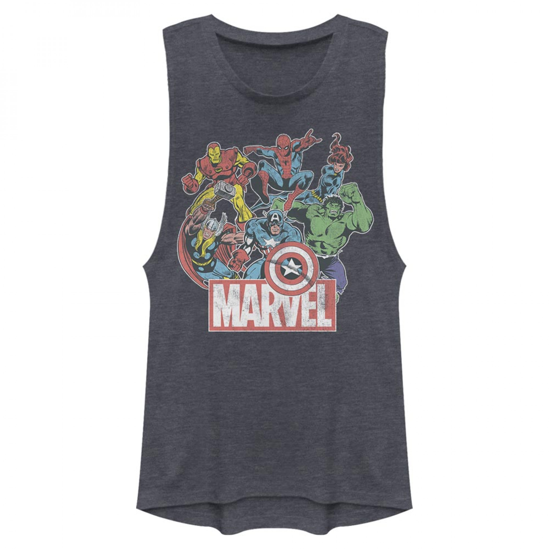 Avengers Comic on Grey Muscle Tank